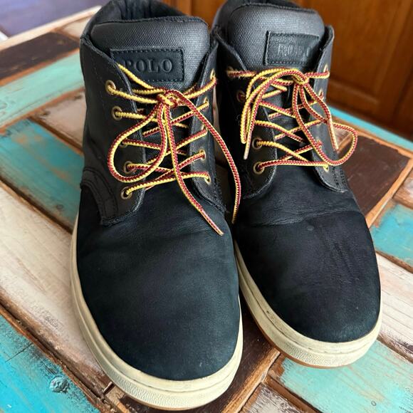 Polo Ralph Lauren Black shrunken Nubuck suede Canvas Sneaker Boot Men's 9.5 - Picture 6 of 16
